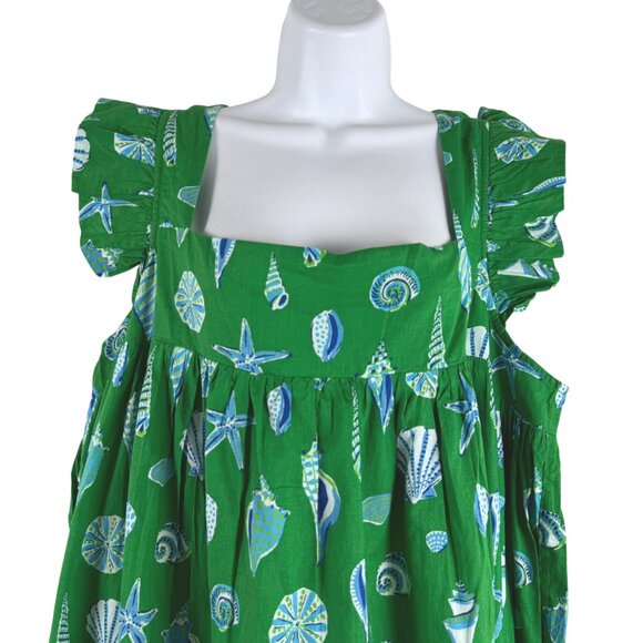 Printfresh Shoreline Dress 2X Green Blue Seashells Ruffle NWT DR-1783 - Picture 4 of 10